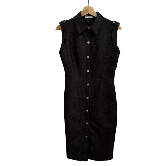 Calvin Klein Dresses & Skirts - Calvin Klein Sheath Dress Size 2 Black Denim Sleeveless Snap Button Business
